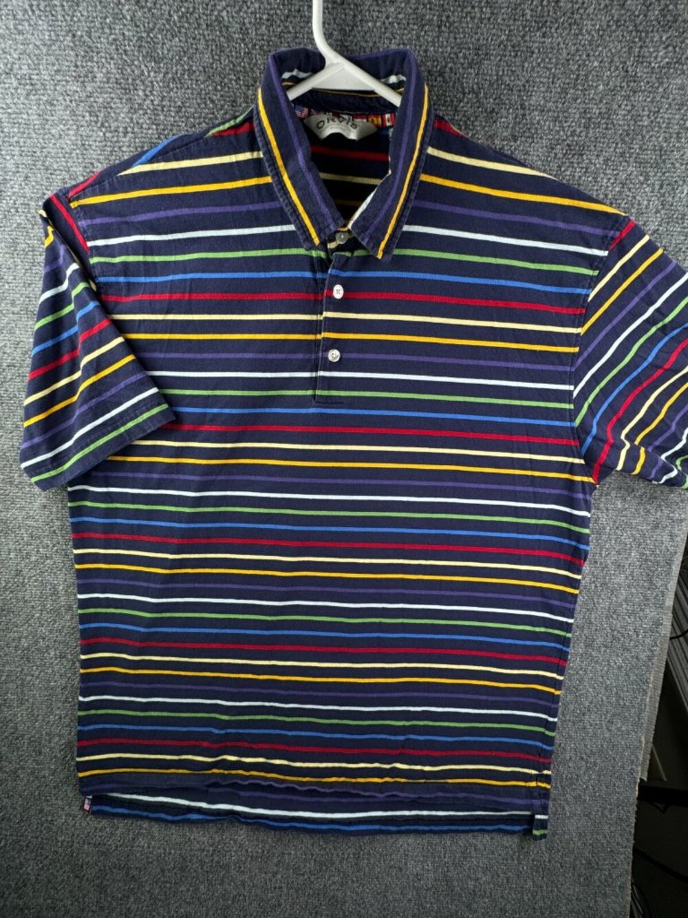 Orvis Polo Shirt Mens XL Striped Cotton Golf Collared Short Sleeve Colorful